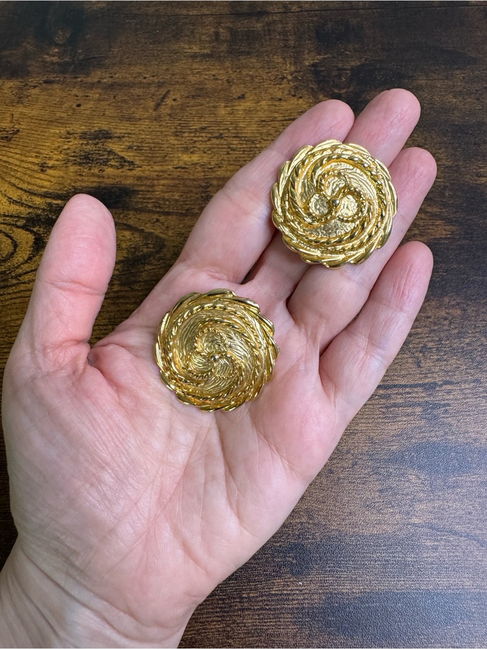 Gold Swirl Button Clip On Earrings - Women Jewelry
